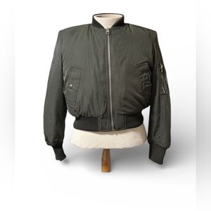NWOT Zara Cropped Dark Green Bomber Jacket Size XS